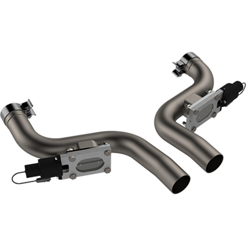 QTP Aggressor stainless steel electric exhaust cutout pipes for 2015-2023 Dodge and Chrysler 6.4L models.