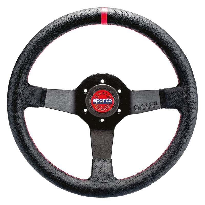 Sparco R330 Champion Steering Wheel - Black Leather with Red Stitching (330mm)