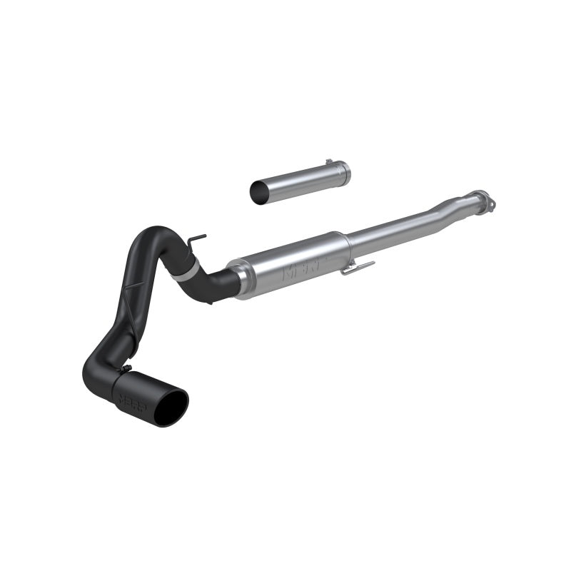 MBRP ARMOR BLK 4 inch aluminized steel cat-back exhaust system with black powder-coated tailpipe and tip.