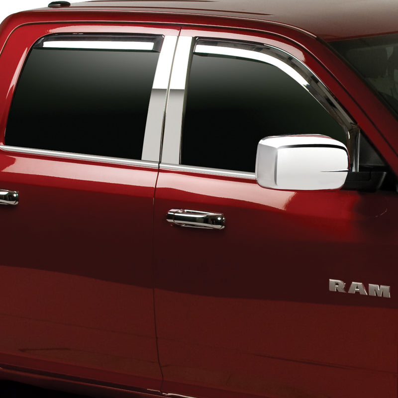 Set of four Putco Element chrome in-channel window deflectors for 2019-2025 Ram 1500 trucks.