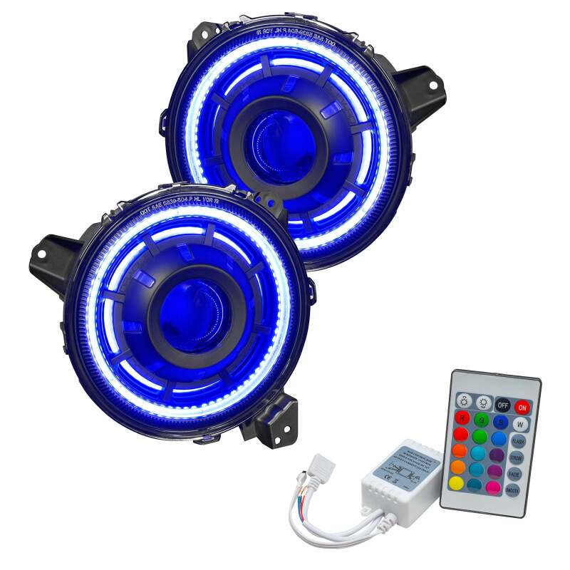 Oracle Lighting Oculus Bi-LED projector headlights with ColorSHIFT RGB+W color-changing halo for Jeep Wrangler and Gladiator