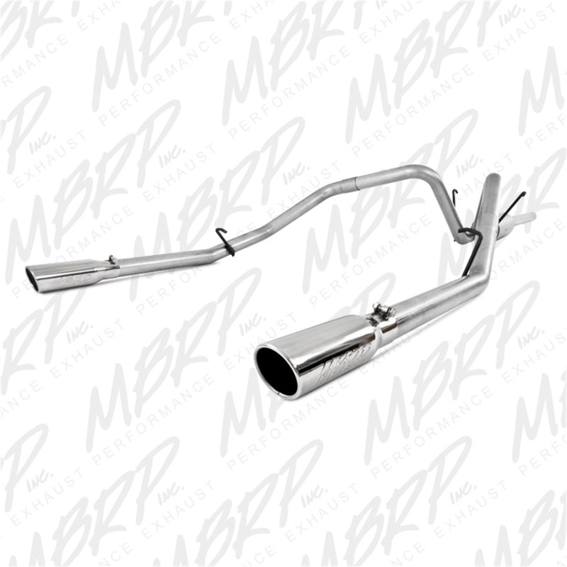 MBRP Armor Lite Series dual split rear exhaust system with aluminized steel tubing and polished stainless steel tips.