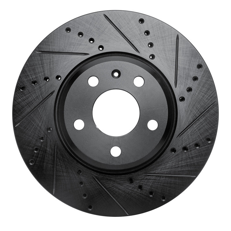 R1 Concepts front right drilled and slotted brake rotor with a black finish for Audi A4 and A5 Sportback