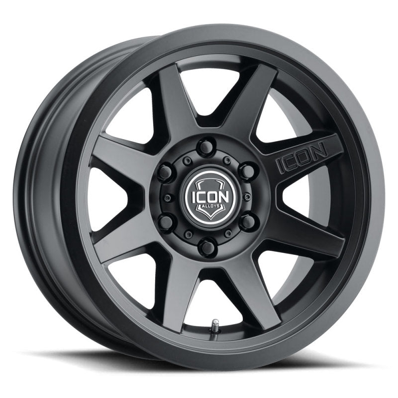 ICON Alloys Rebound SLX 17x8.5 inch satin black wheel with 6x5.5 lug pattern and smooth boltless lip.