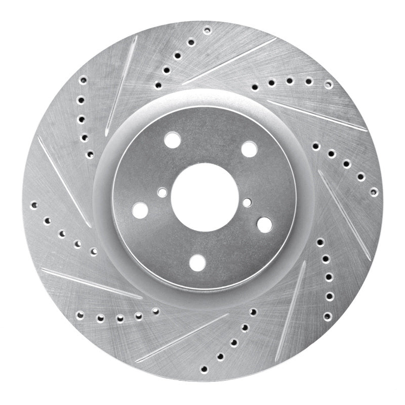 Silver-plated front left drilled and slotted performance brake rotor