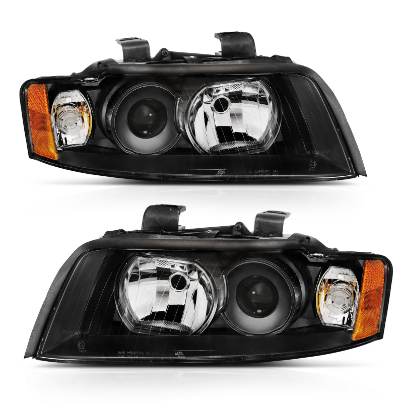 ANZO G2 series black housing projector headlights for 2002-2005 Audi A4 and S4 halogen-equipped models