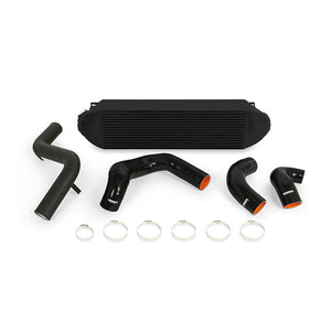 Mishimoto black bar-and-plate intercooler with black aluminum and silicone piping for 2013-2018 Ford Focus ST