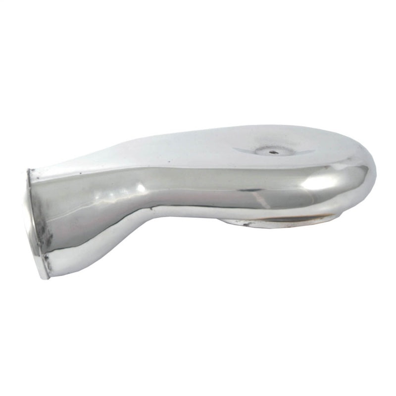 Polished cast aluminum low profile air intake plenum with 4-inch single inlet and 5-1/8 inch carburetor neck flange.