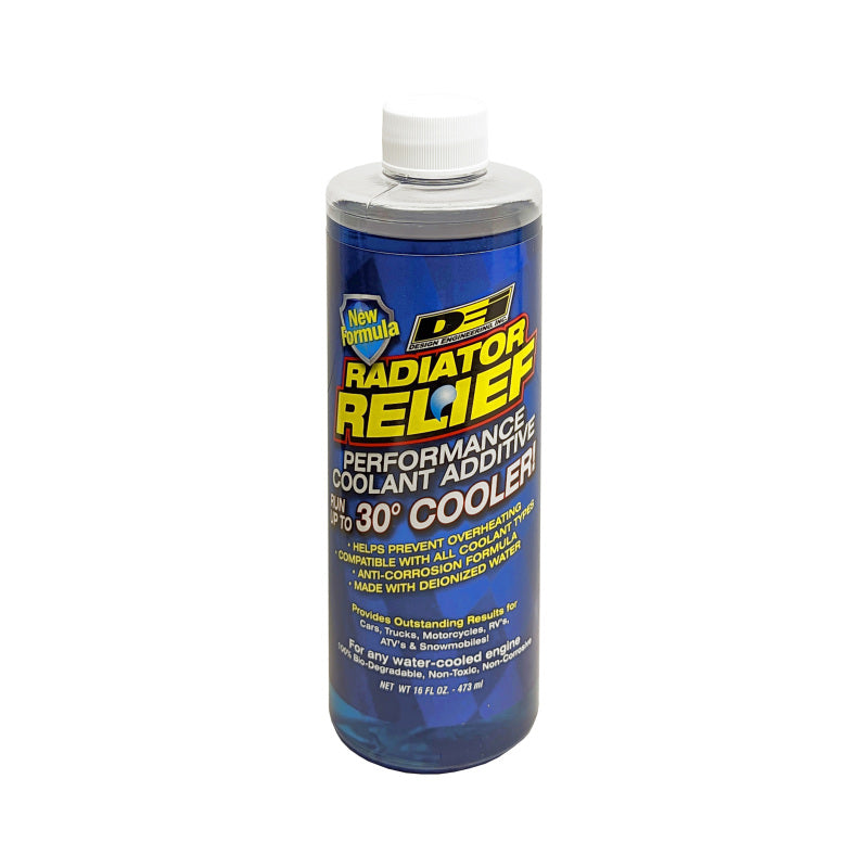 16oz bottle of DEI Radiator Relief engine coolant additive and corrosion inhibitor (40200).