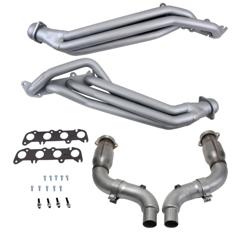 BBK Titanium Ceramic 1-7/8 inch long tube headers and high-flow catted mid-pipe for 2015-2023 Mustang GT