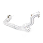 Mishimoto 304 stainless steel exhaust adapter for Subaru with 2-bolt gasket and mounting hardware.