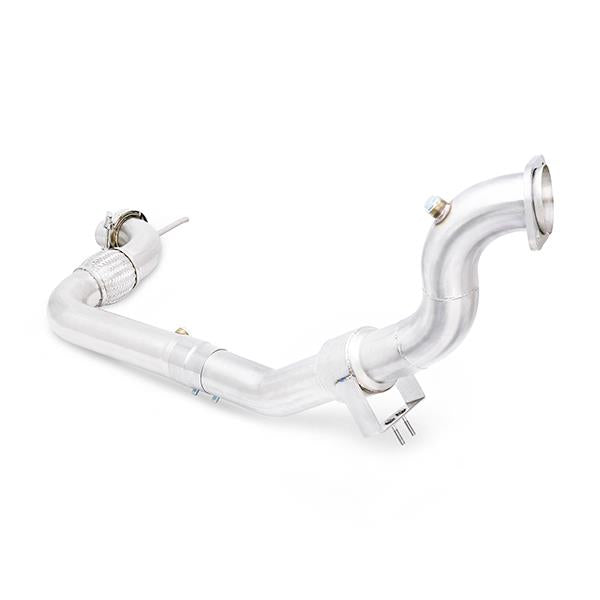 Mishimoto 304 stainless steel exhaust adapter for Subaru with 2-bolt gasket and mounting hardware.