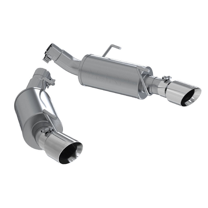 MBRP Armor Pro Series T304 stainless steel axle-back exhaust system with dual mufflers and polished tips.