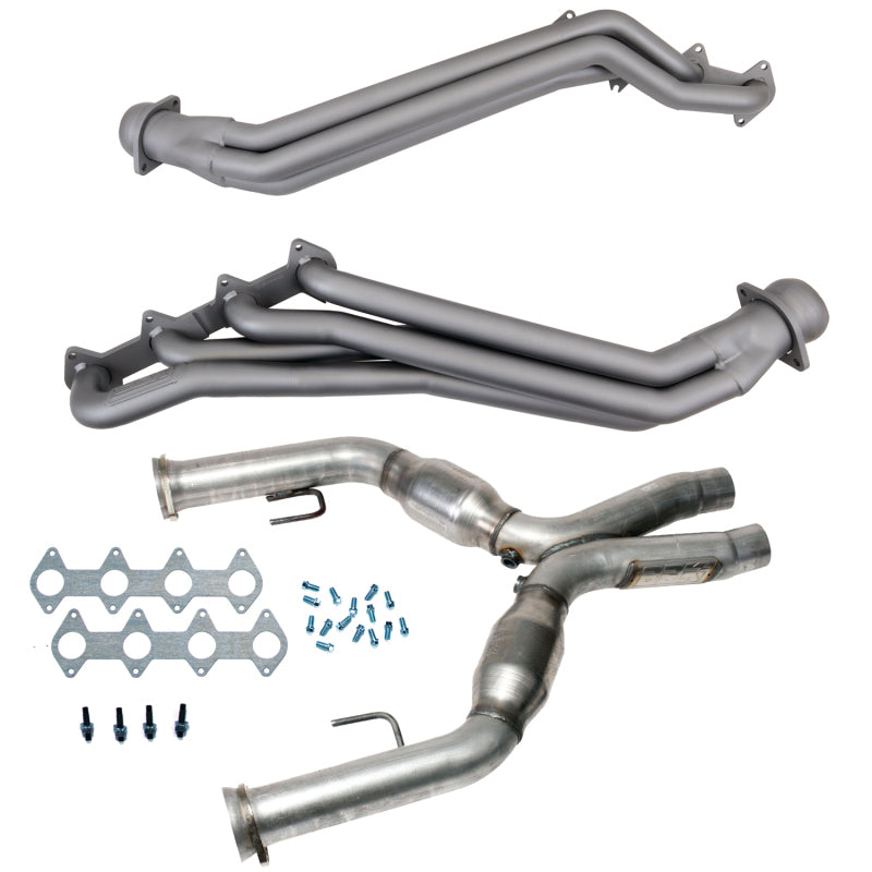 BBK titanium ceramic 1-5/8 inch long tube headers and matching high-flow catted X-pipe for 2005-2010 Mustang GT.