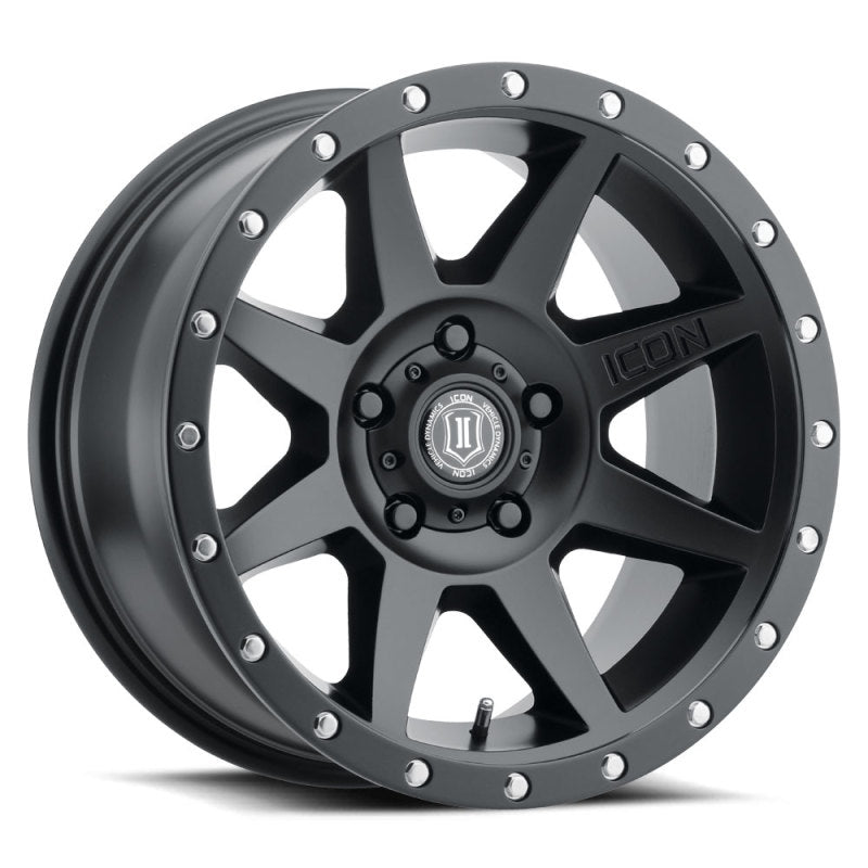 ICON Alloys Rebound 17x8.5-inch satin black wheel with 8-spoke concave design and 5x5.5 bolt pattern