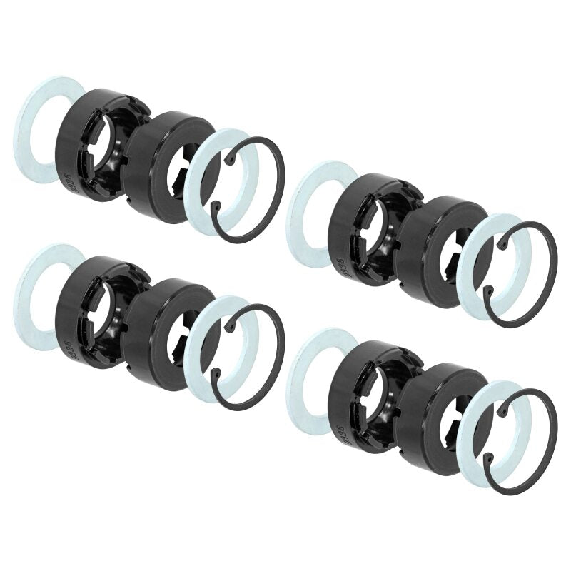RockJock Johnny Joint rebuild kit 4-pack with urethane bushings, steel side washers, and snap rings for 2.5-inch joints.