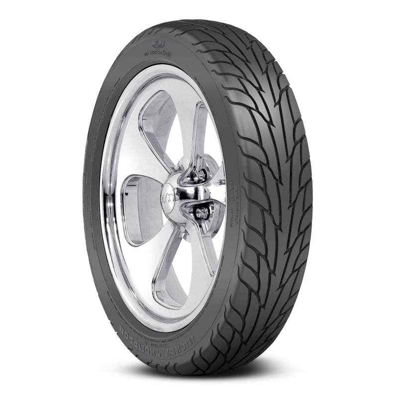 Mickey Thompson Sportsman S/R radial tire showing the directional flamed tread pattern