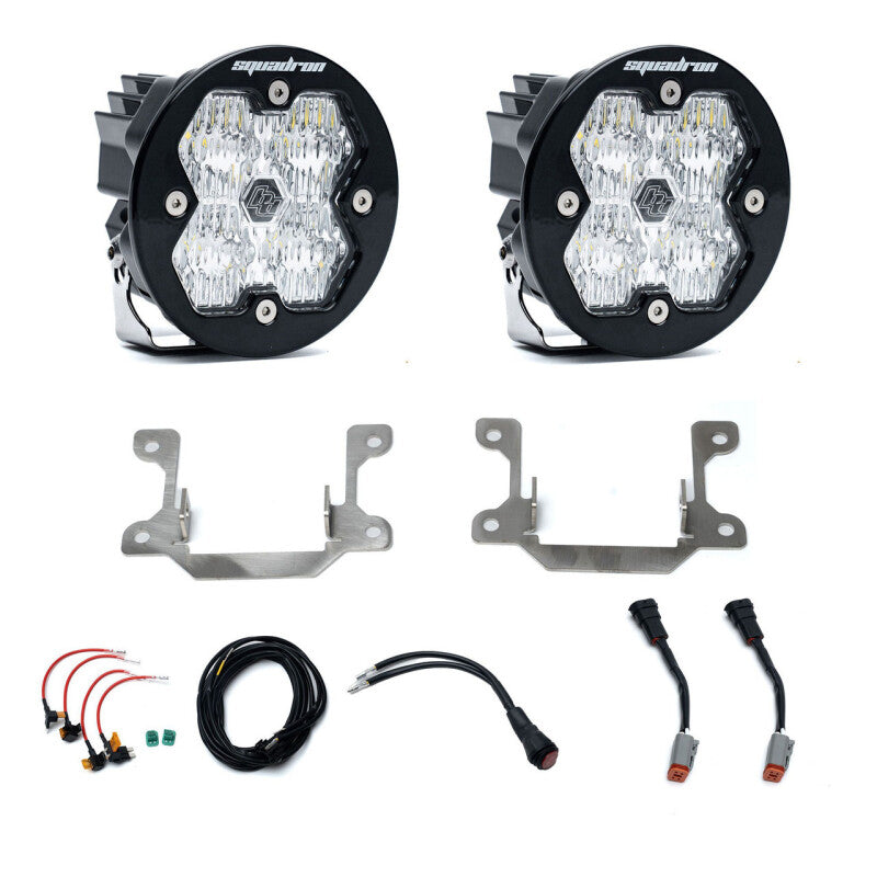 Baja Designs Squadron Sport 2.0 clear LED fog lights and vehicle-specific mounting brackets for 2019-2025 Ram 2500/3500