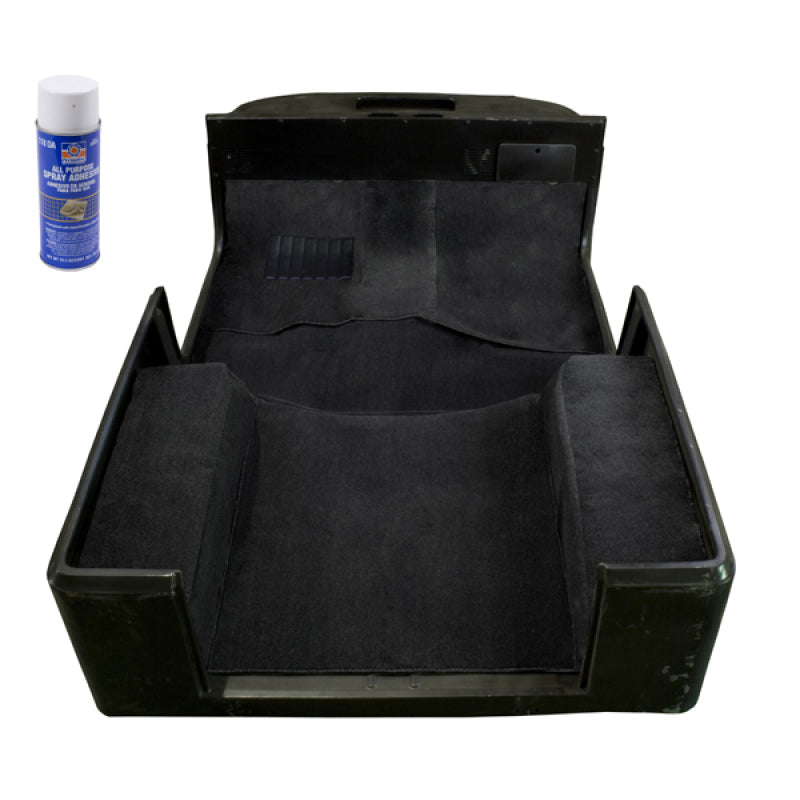 Rugged Ridge black 6-piece deluxe tufted polypropylene carpet kit with spray adhesive for Jeep CJ7 and Wrangler.