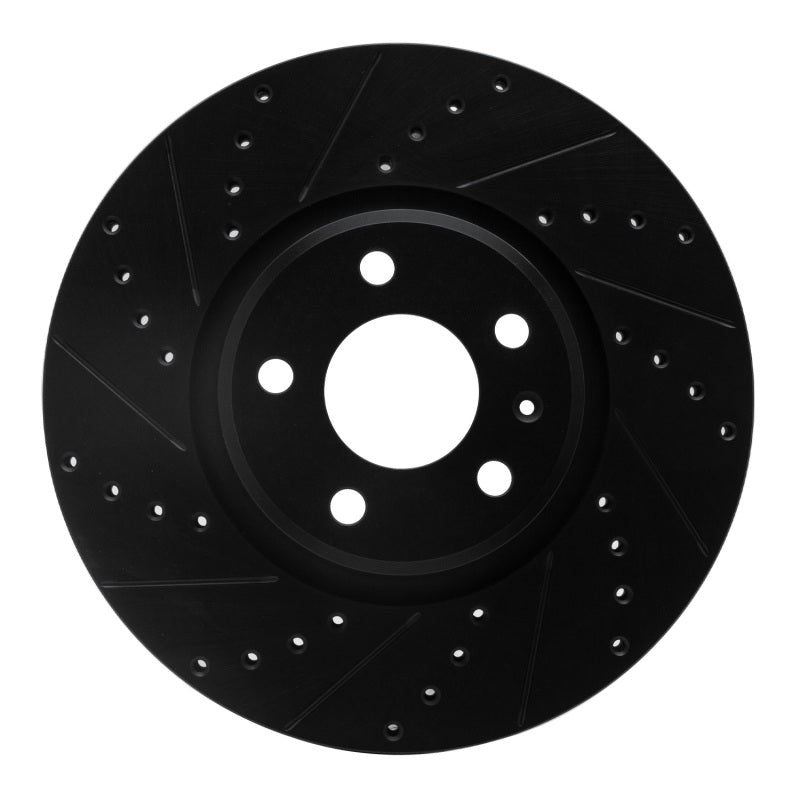 Black R1 Concepts front left drilled and slotted brake rotor for select Audi models
