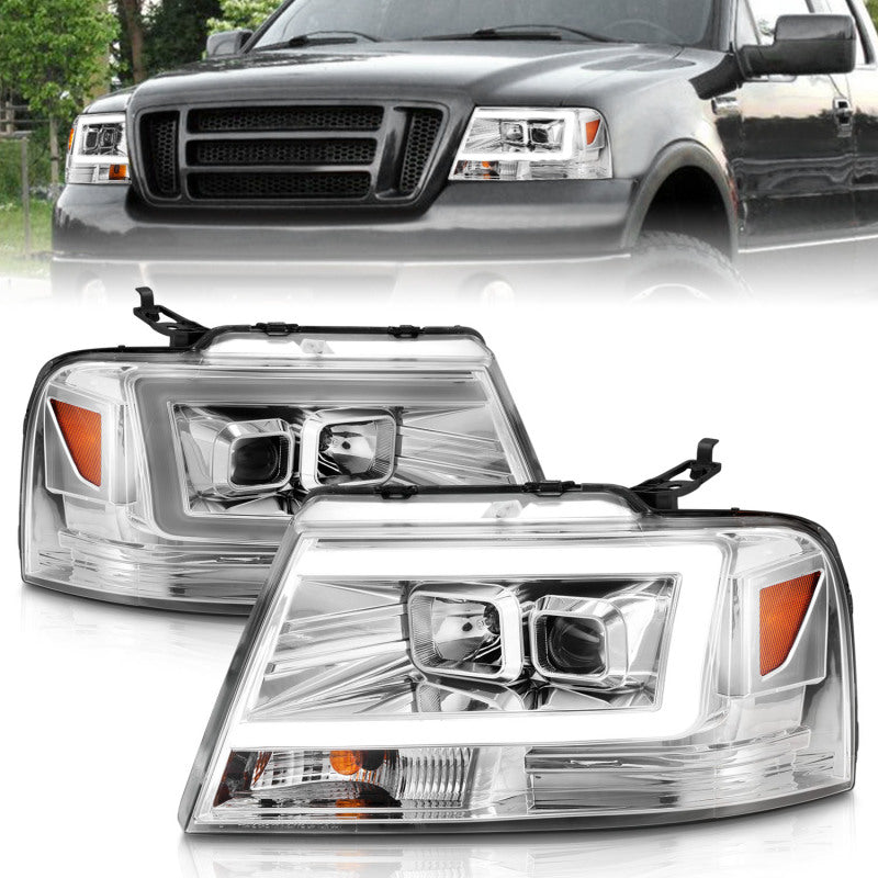 ANZO 111542 chrome projector headlights with integrated light bar for 2004-2008 Ford F-150 and Lincoln Mark LT