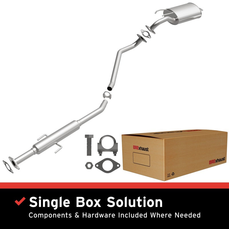 MagnaFlow BRE direct-fit aluminized steel exhaust kit 106-0399 with mandrel-bent pipes and installation hardware.