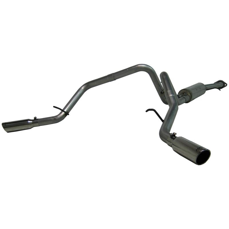 MBRP Armor Lite aluminized steel dual split side exit cat-back exhaust system with polished stainless steel tips.