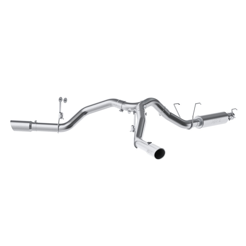 MBRP Armor Plus 4-inch T409 stainless steel dual side split cat-back exhaust system with polished tips.