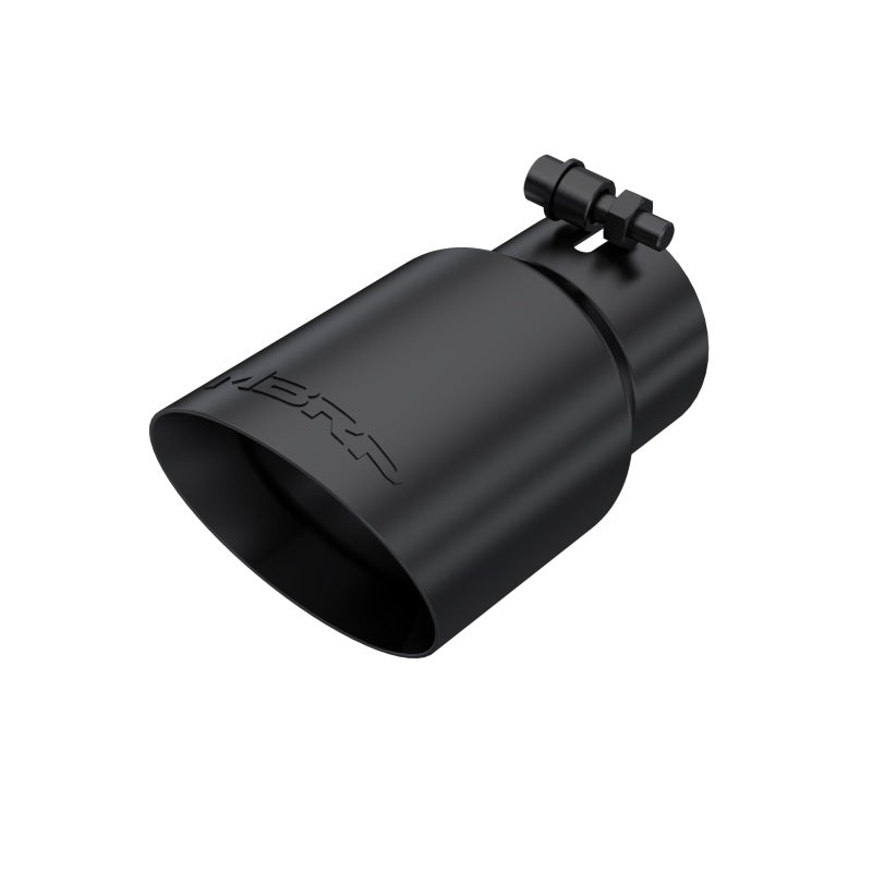 MBRP black T304 stainless steel dual-walled exhaust tip with 3-inch inlet and 4-inch angled round outlet.