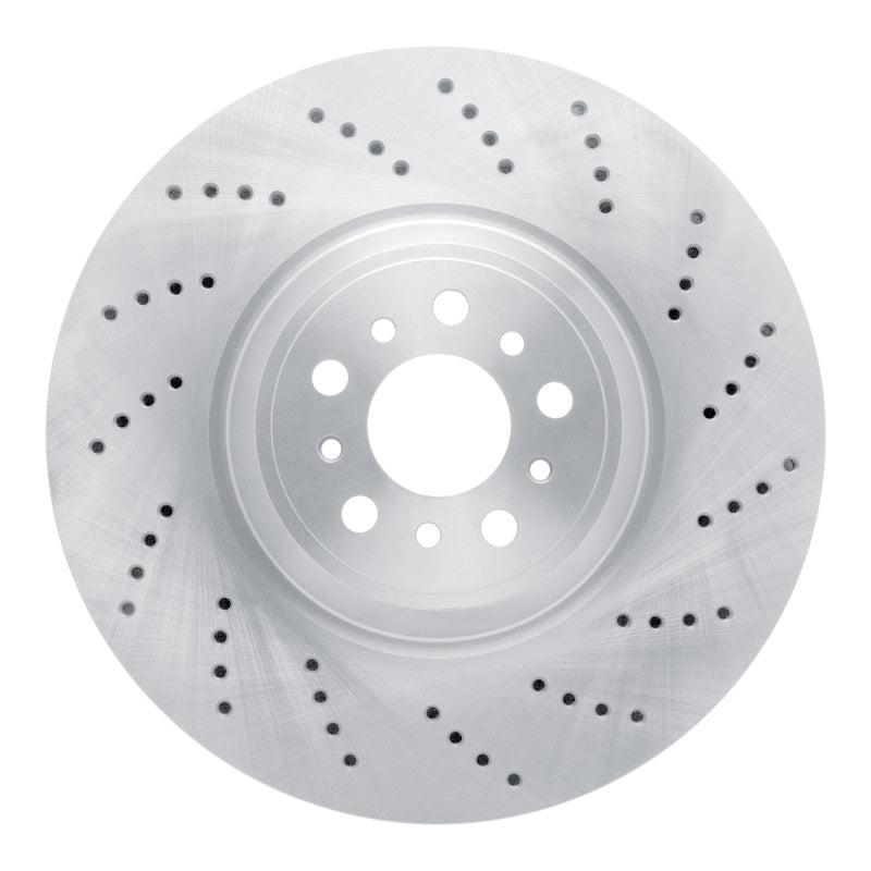 DFC right front cross-drilled brake rotor featuring G3000 iron casting and OE vane configuration.