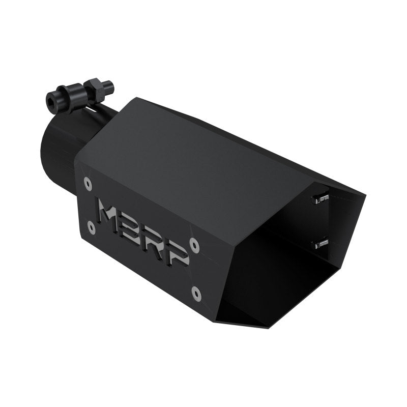 MBRP 4-inch hex-shaped exhaust tip with black coating and 2.5-inch inlet