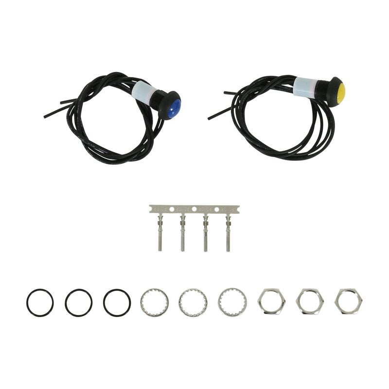 AEM external dash control kit featuring red and black waterproof momentary buttons with 20-inch flying leads.