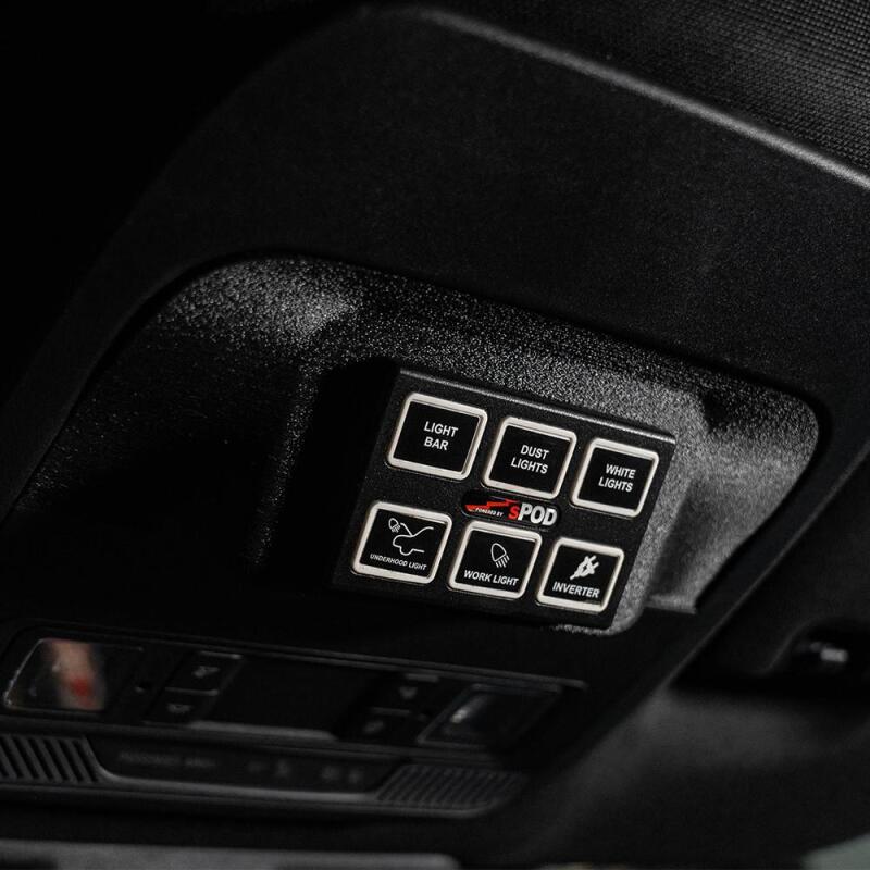 sPOD Mini6 SourceLT power management kit with 6-switch control panel and wiring for 2023-2026 Ford Super Duty