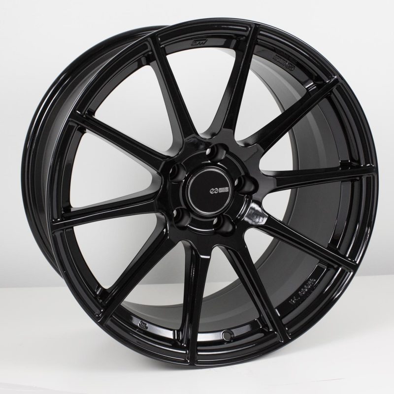 Enkei TS10 10-spoke wheel in gloss black finish, 17x8 size with 5x114.3 bolt pattern and 45mm offset.