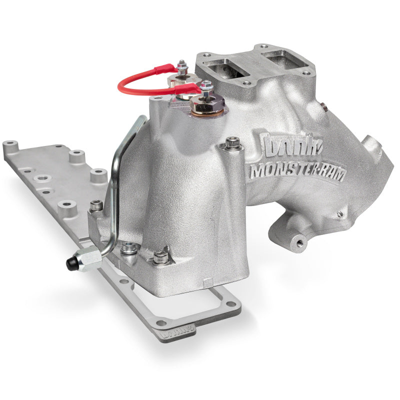 Banks Power Monster-Ram natural finish intake elbow with high-flow intake plate and fuel line for 6.7L Cummins Diesel.