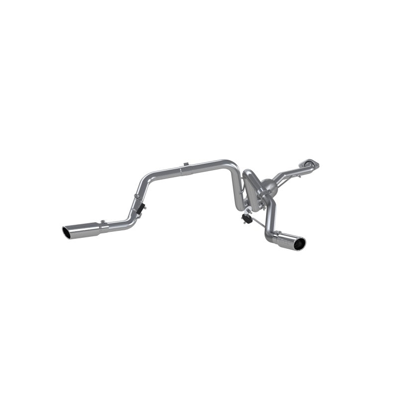 MBRP ARMOR LITE dual split side exit cat-back exhaust with aluminized tubing and stainless steel tips.
