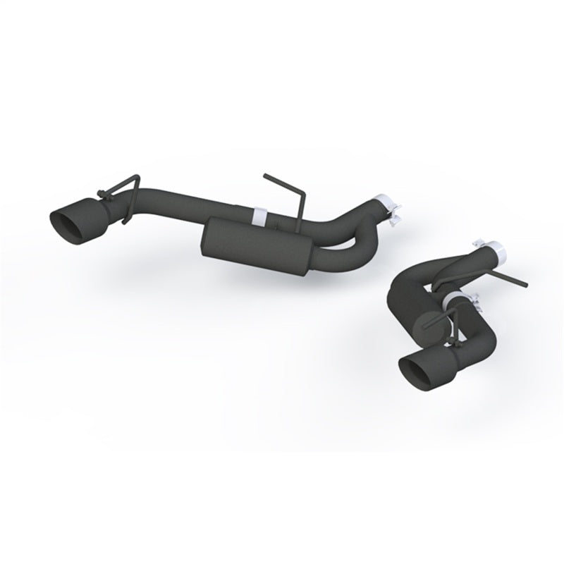 MBRP Armor BLK Series axle-back exhaust system with 2.5-inch black coated piping and 4-inch dual-wall tips.