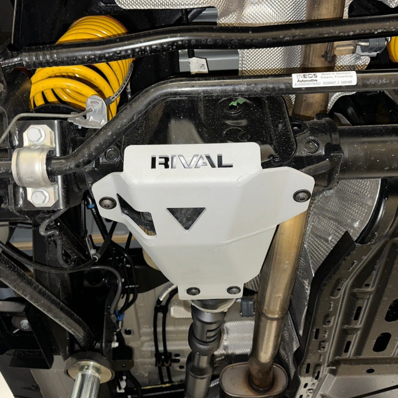 Rival 1/4-inch deep-stamped aluminum rear differential skid plate for Ineos Grenadier.