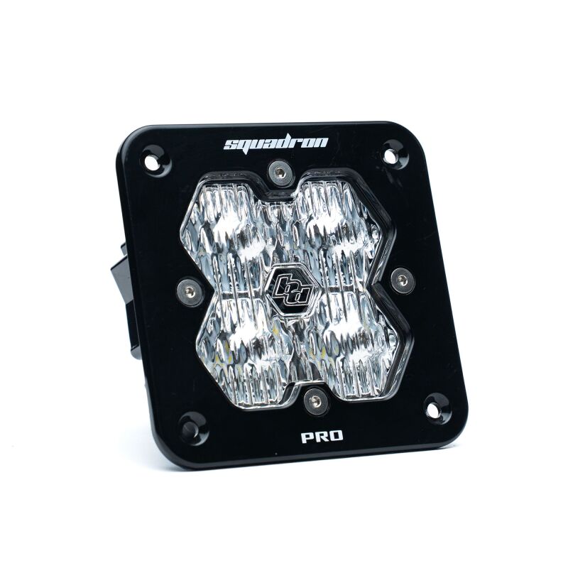 Baja Designs Squadron 2.0 Pro LED light with wide cornering lens and black flush mount faceplate