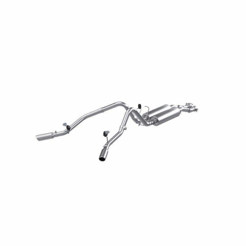 MBRP Armor Lite aluminized steel dual split side exit cat-back exhaust system with polished stainless steel tips.