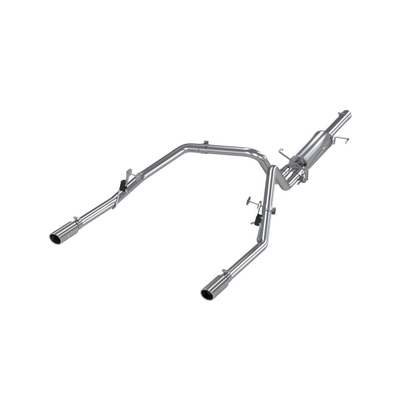 MBRP Armor Plus T409 stainless steel cat-back exhaust system with dual split rear exit and polished tips