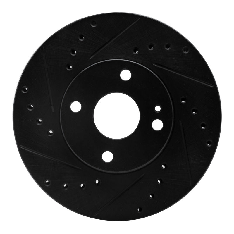 Black R1 Concepts drilled and slotted front left brake rotor for 1994-2002 Mazda Miata