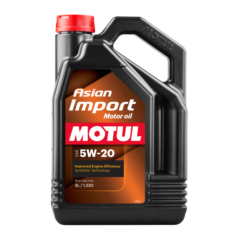 Case of four 5-liter jugs of Motul Asian Import 5W-20 synthetic motor oil.
