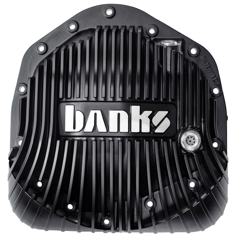 Black powder-coated Banks Ram-Air differential cover with cooling scoops, external radiation fins, and fluid sight glass.