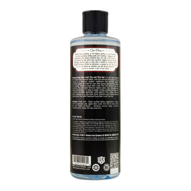 16oz bottle of Chemical Guys Tire and Trim Gel for exterior plastic and rubber restoration