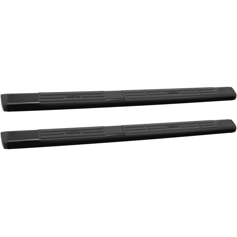 Westin Premier 6-inch black powdercoated mild steel oval side bar with non-slip 5-inch wide step pads.
