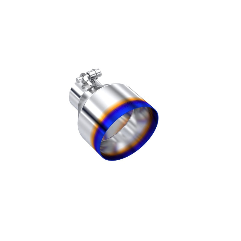 MBRP T304 stainless steel exhaust tip with blue-burnt finish and 5-inch angle cut outlet