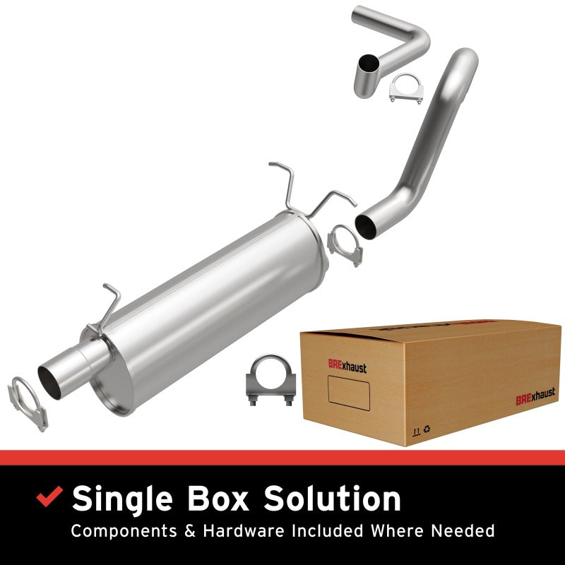 BRExhaust aluminized steel direct-fit exhaust kit including mandrel-bent pipes and U-bolt clamps for Ford E-Series vans.