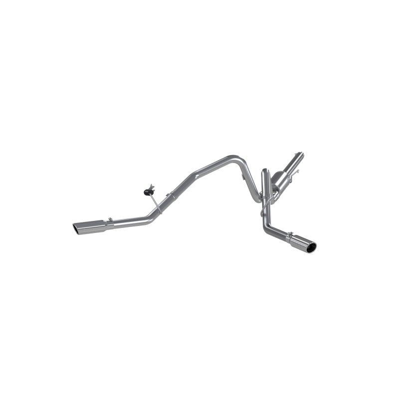 MBRP ARMOR LITE dual split side exit cat-back exhaust system with aluminized steel tubing and stainless steel tips.