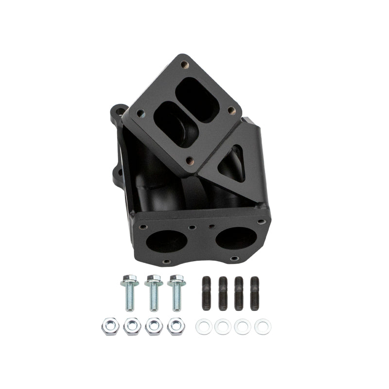 Black high temp ceramic coated T4 turbo pedestal for L5P Duramax engines